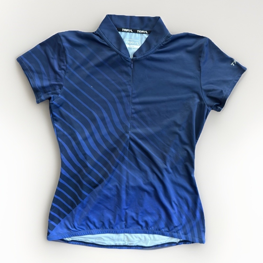 TRAYL Women's Cycling Jersey Size M Blue Short Sleeve 1/4 Zip Bike Shirt